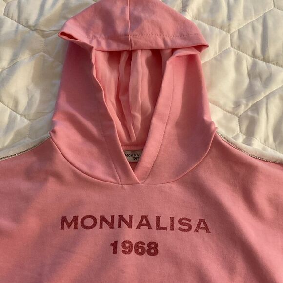 MonnaLisa 1968 Cotton Ruffled Cropped Hoodie in Pink. Size 12. - Picture 2 of 10